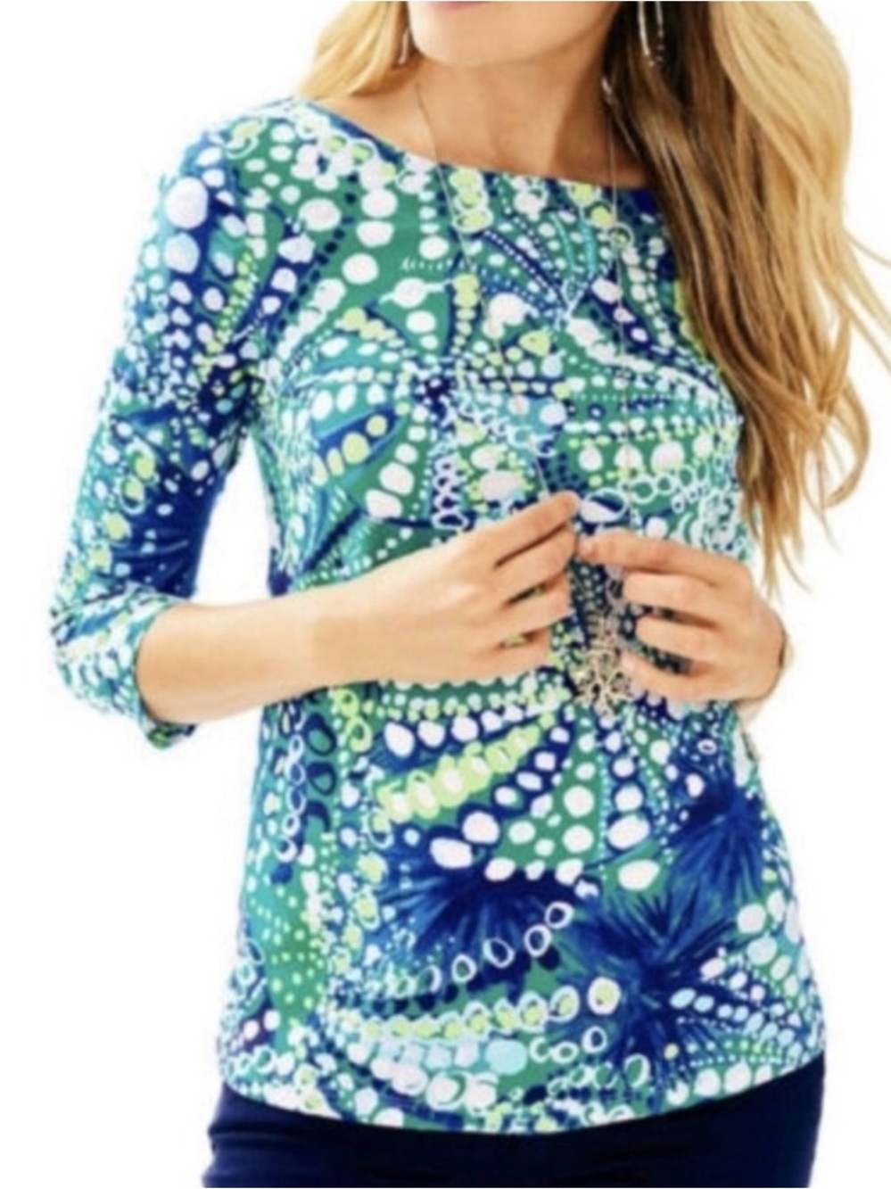 LILLY PULITZER Waverly Top Bright Navy A Jungle In Here Small NWOT